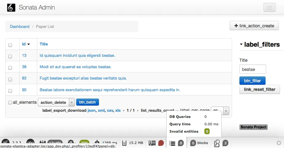 Sonata Admin, powered by ElasticSearch