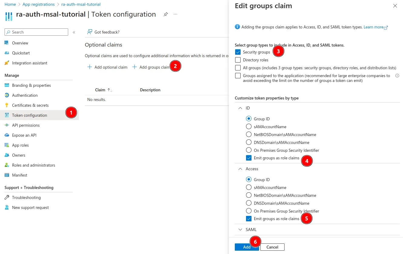 Azure Active Directory configure token screenshot