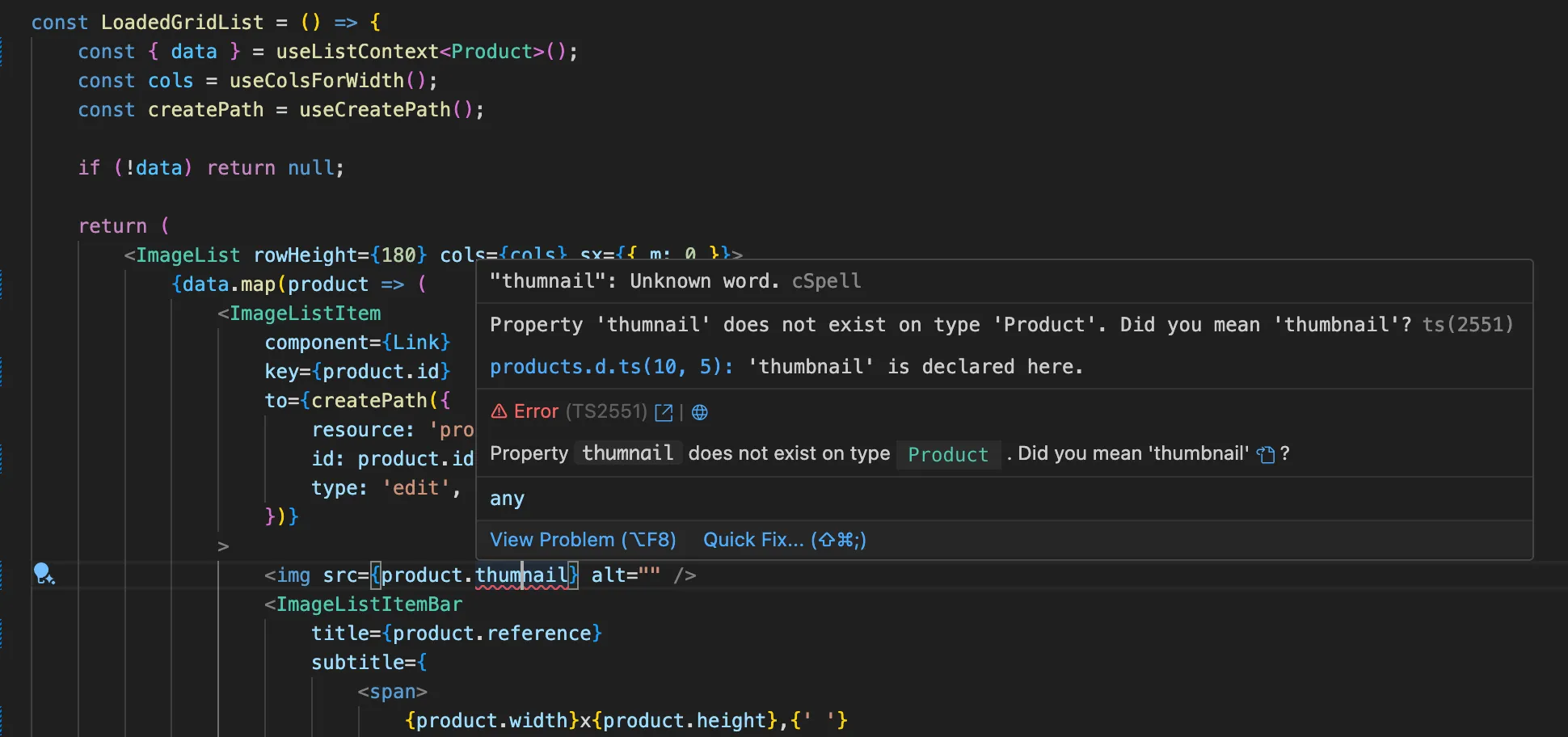 TypeScript error