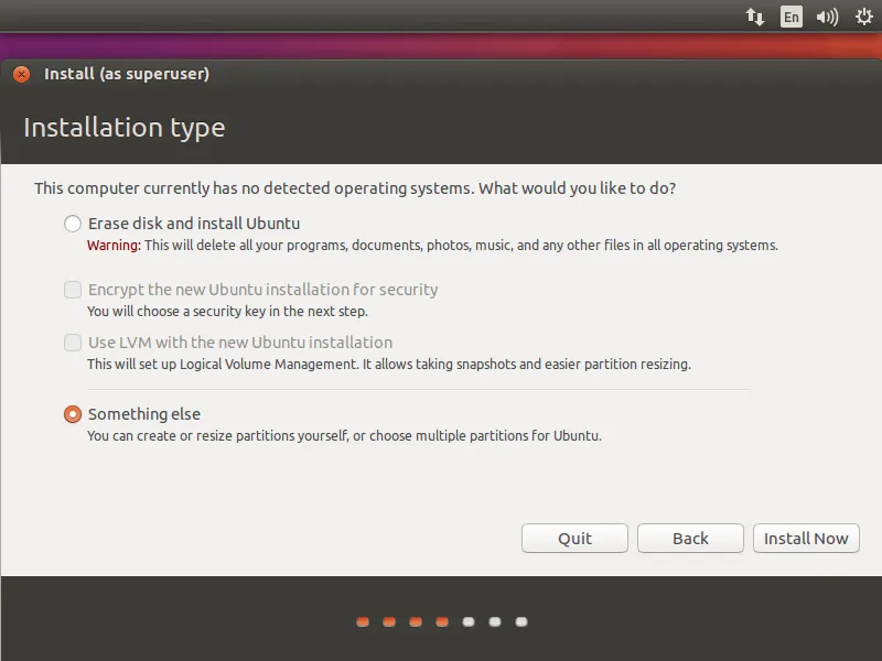 Message d'alerte : écraser le disque et installer ubuntu