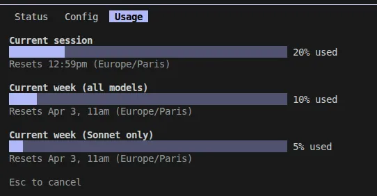 The /usage command showing token breakdown and cost