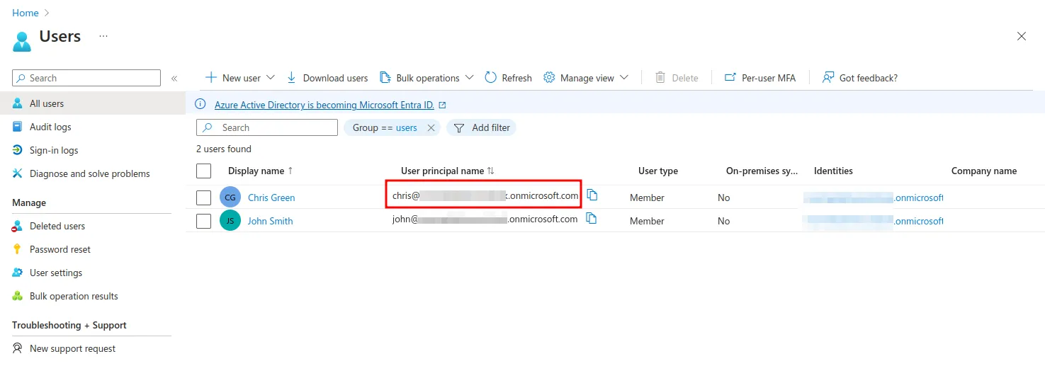 Azure Active Directory user principal name