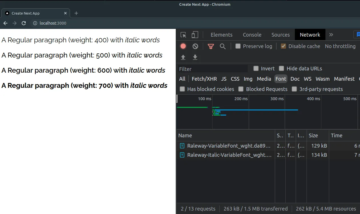 Example of network cost by using variables fonts file