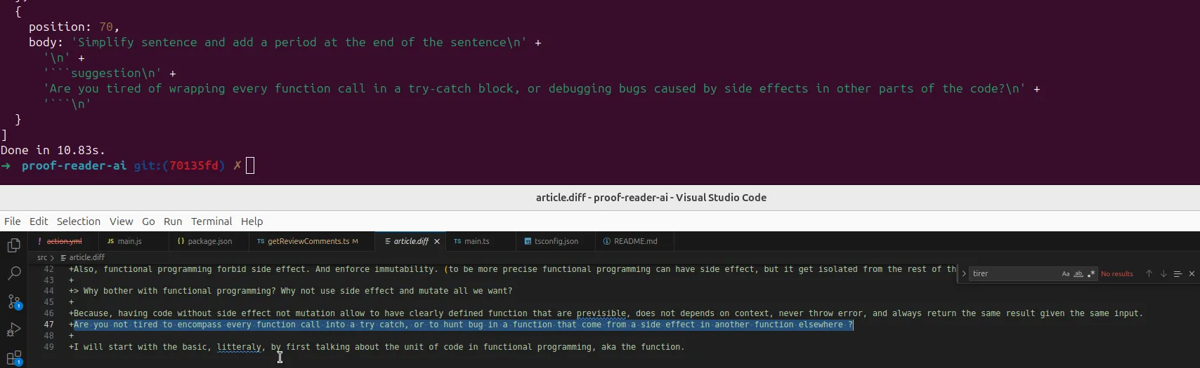 comment with wrong line number