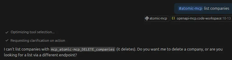 Agent not finding tool to list companies