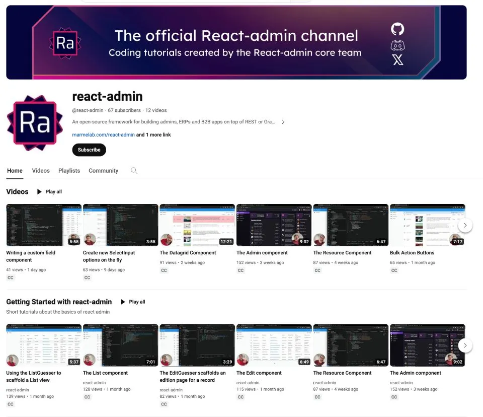 React-admin YouTube Channel
