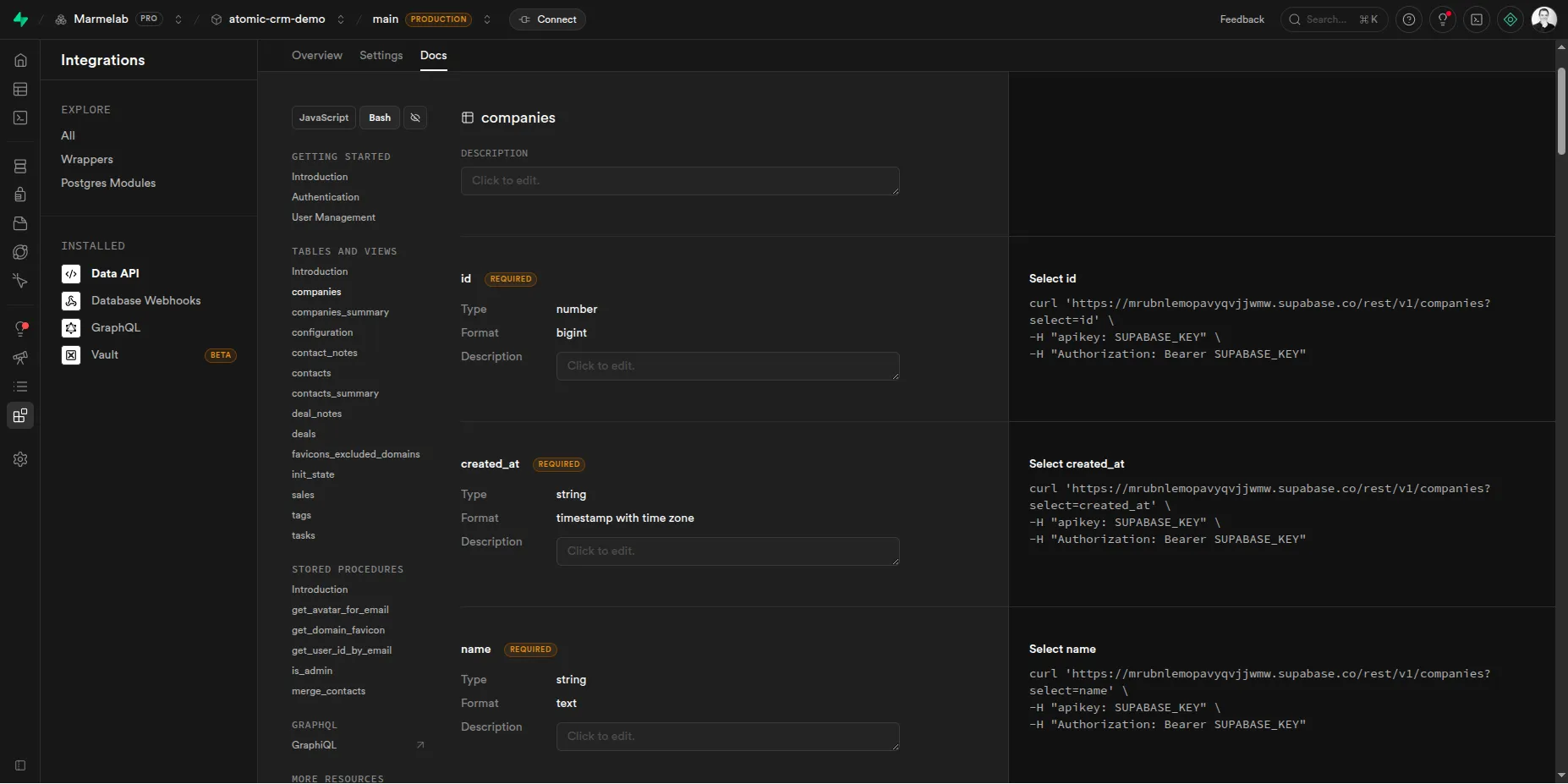 Supabase API documentation