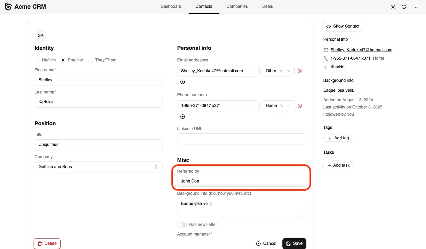Referred By in Contact Form