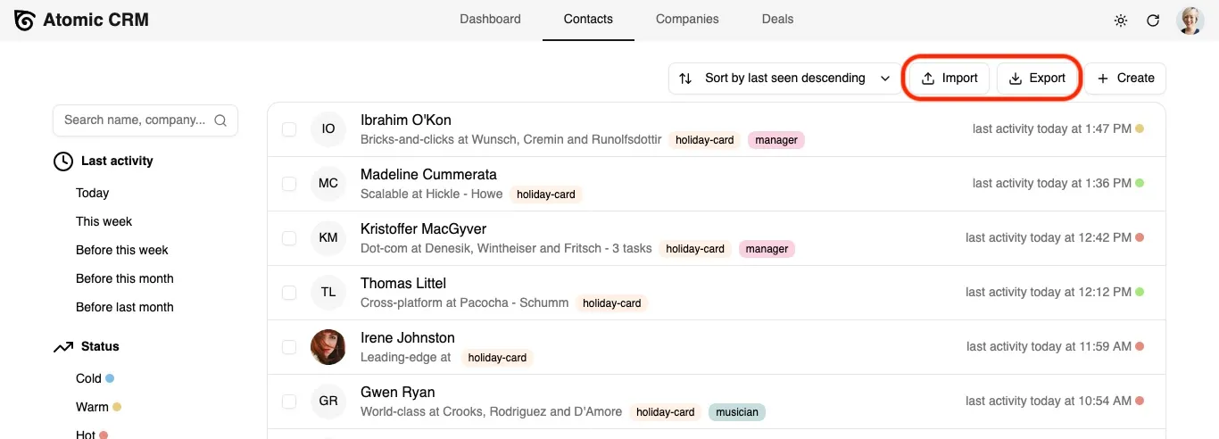 Import and export Buttons