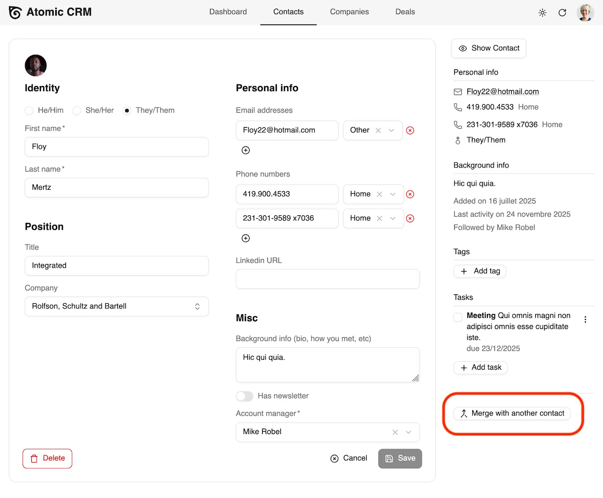 Merge Contacts Button