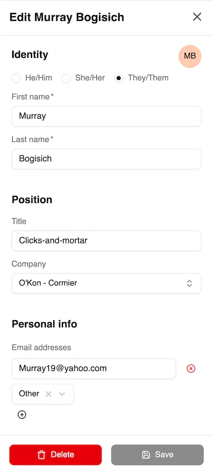 Mobile App Edit Contact