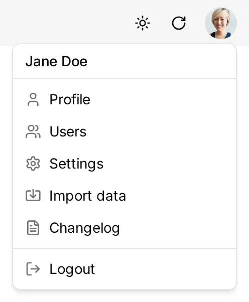 Profile menu