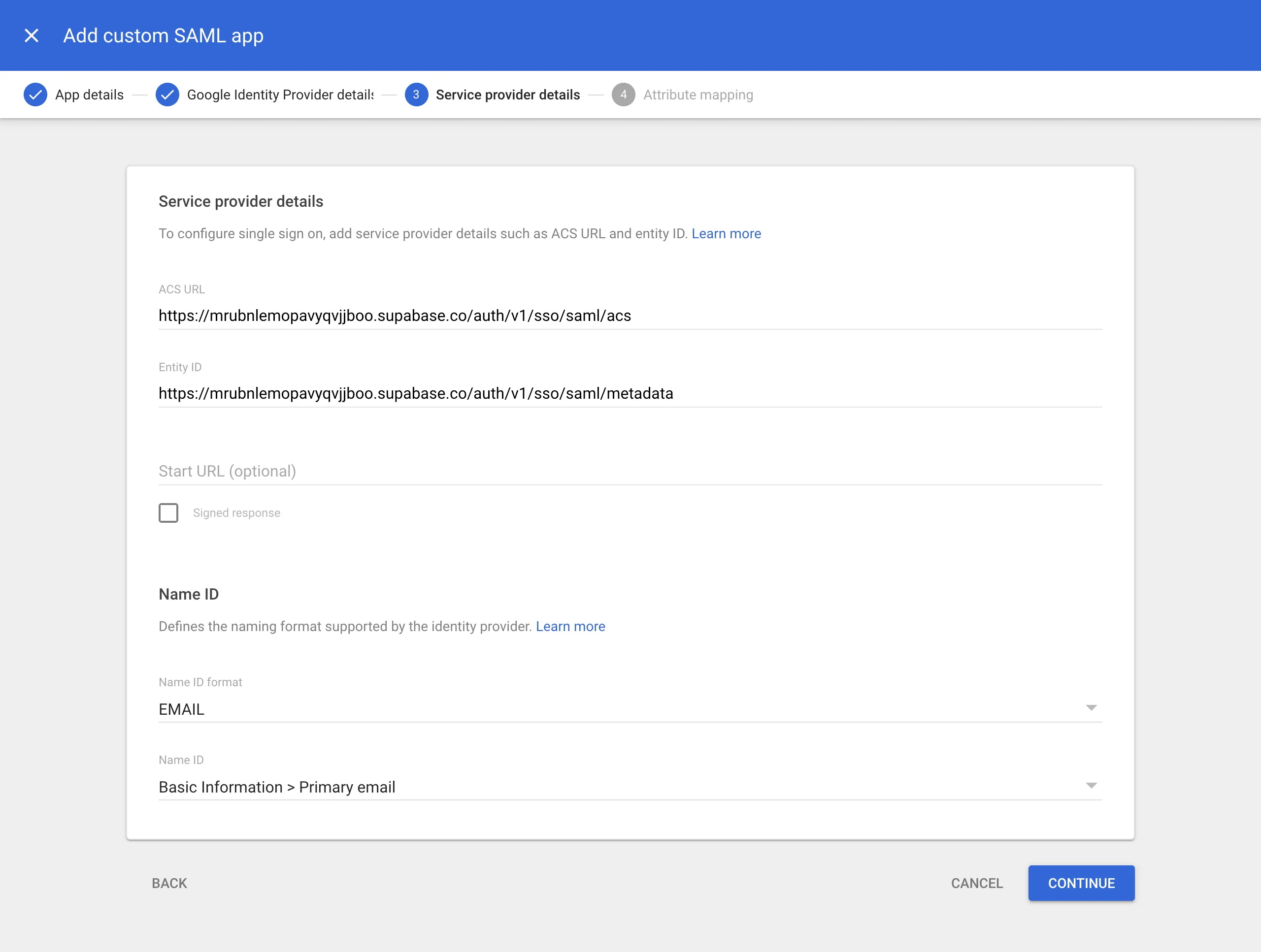Service provider details screen