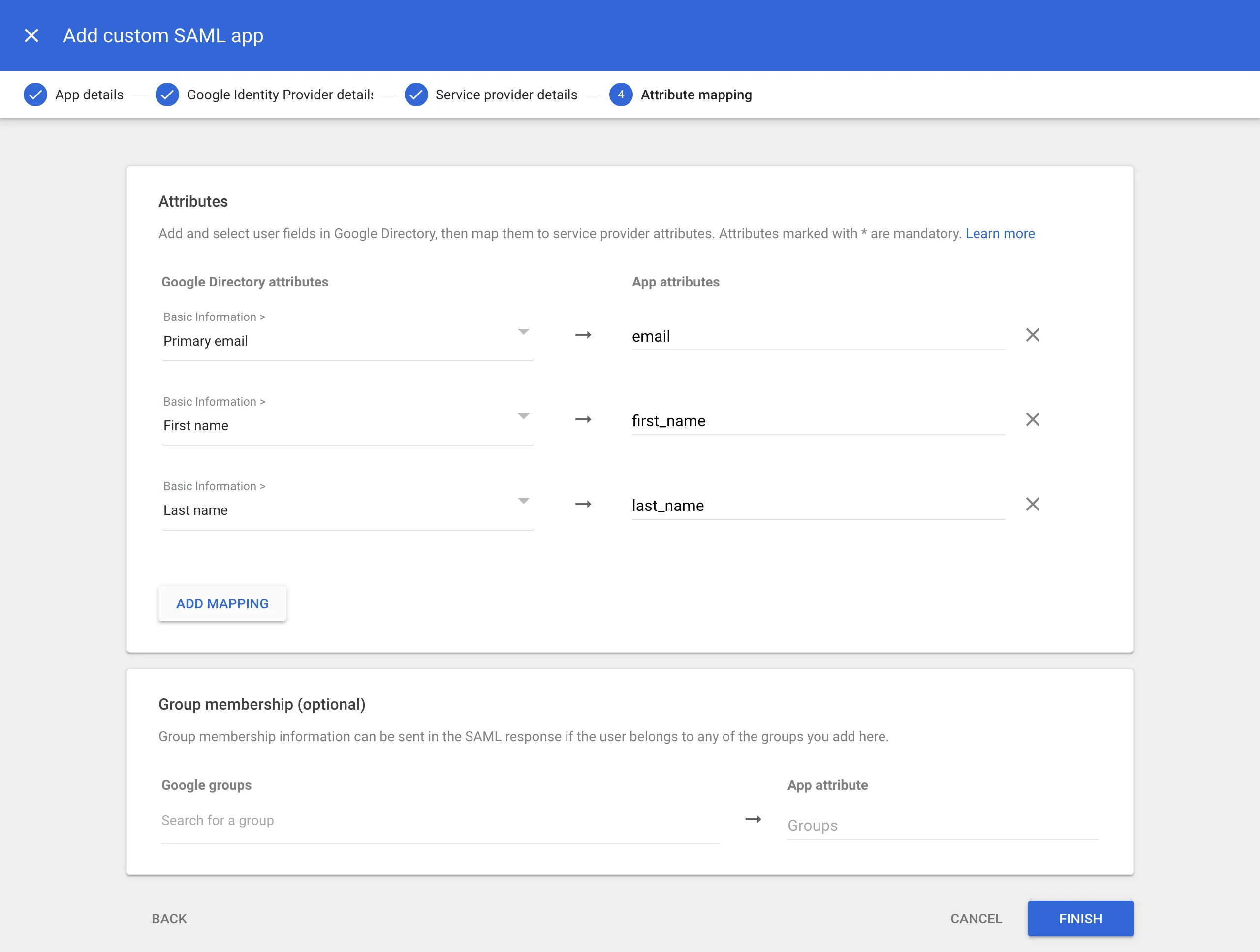 Attribute mapping screen