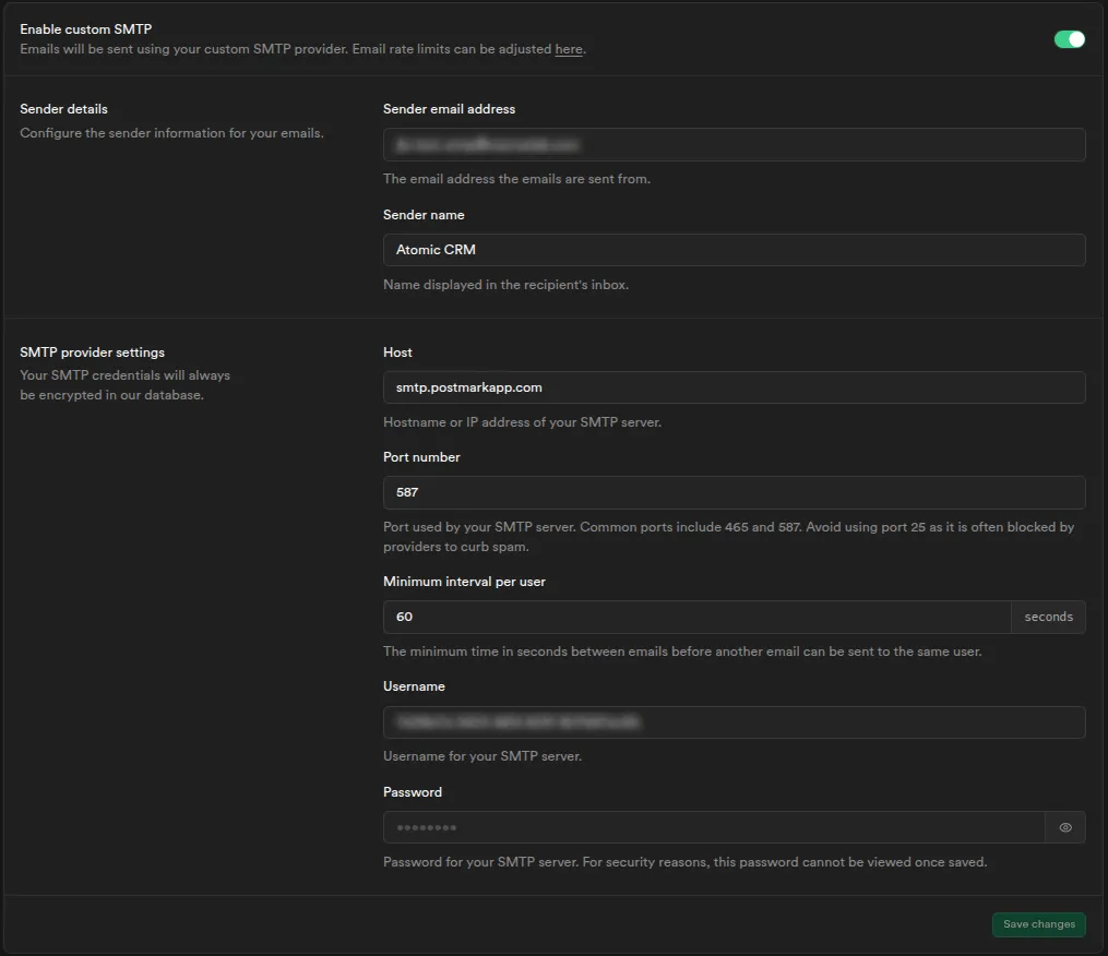 Configure custom SMTP in Supabase Auth
