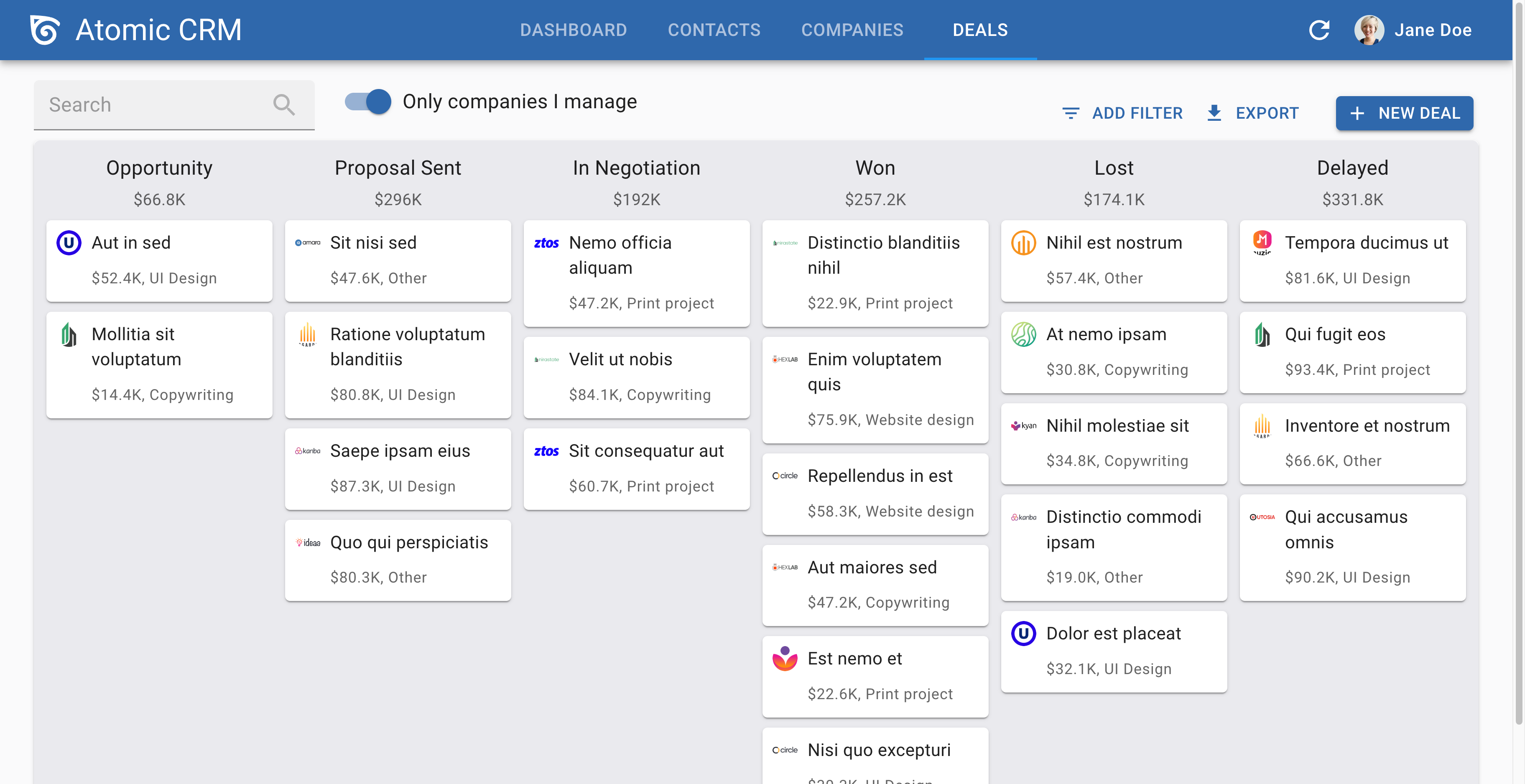 Atomic CRM screenshot