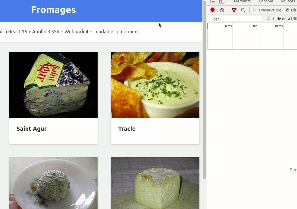 Liste de fromages et vue détail