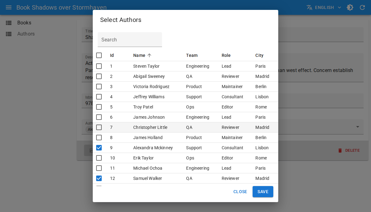 DataTableInput dialog