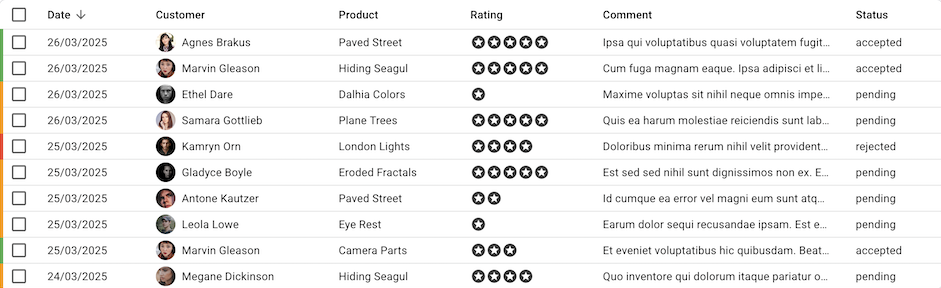 DataTable rowSX