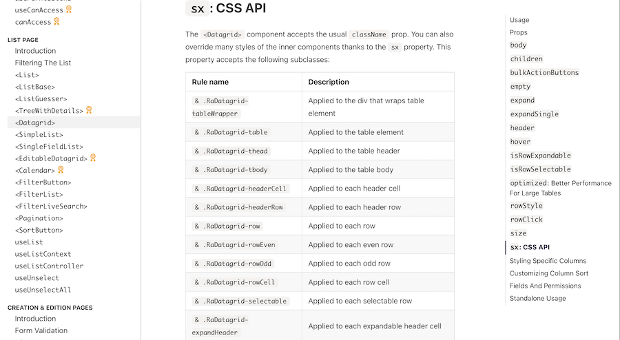 Datagrid CSS documentation