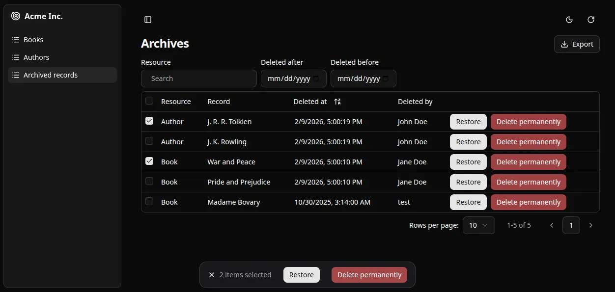 Deleted Records List