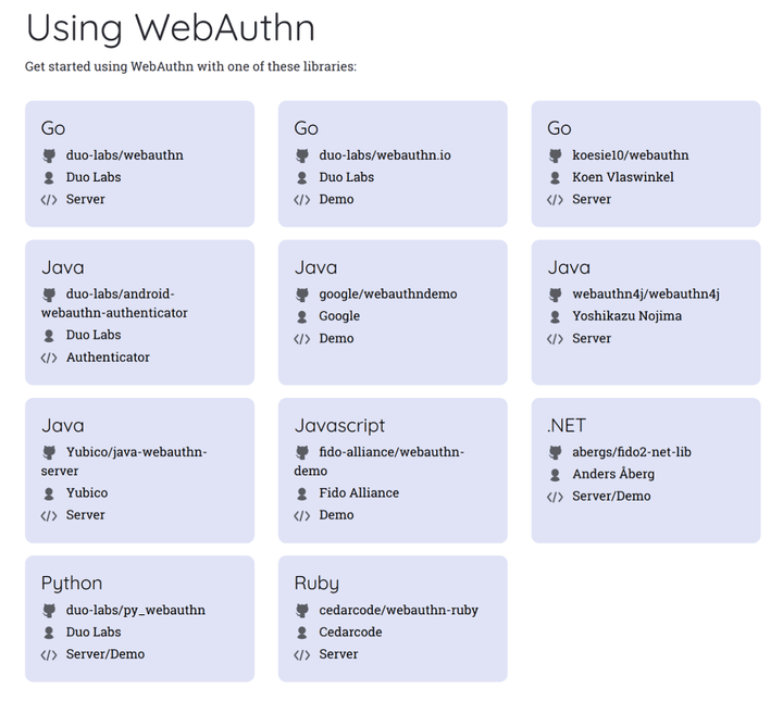 WebAuthn implementations