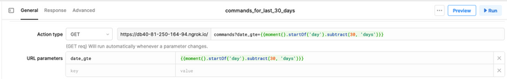 Creation of the query to get commands for the last 30 days