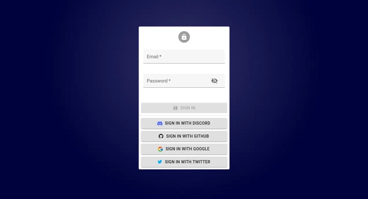Login page with buttons for common OAuth providers