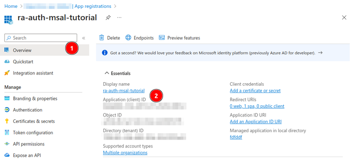 Azure Active Directory platform application screenshot