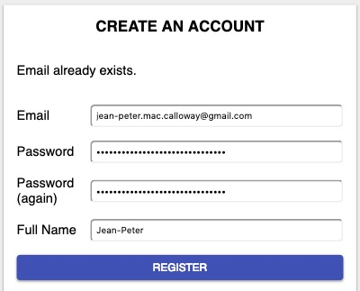 Register form with error